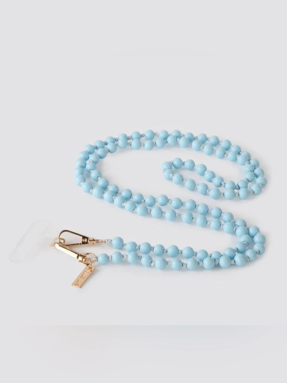 NIB Blue Beaded Crossbody phone Strap with Gold Hardware